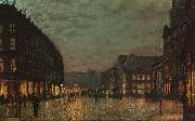 Boar Lane, Leeds, by lamplight. Signed and dated 'Atkinson Grimshaw 1881+' (lower right) signed and inscribed with title on reverse Atkinson Grimshaw